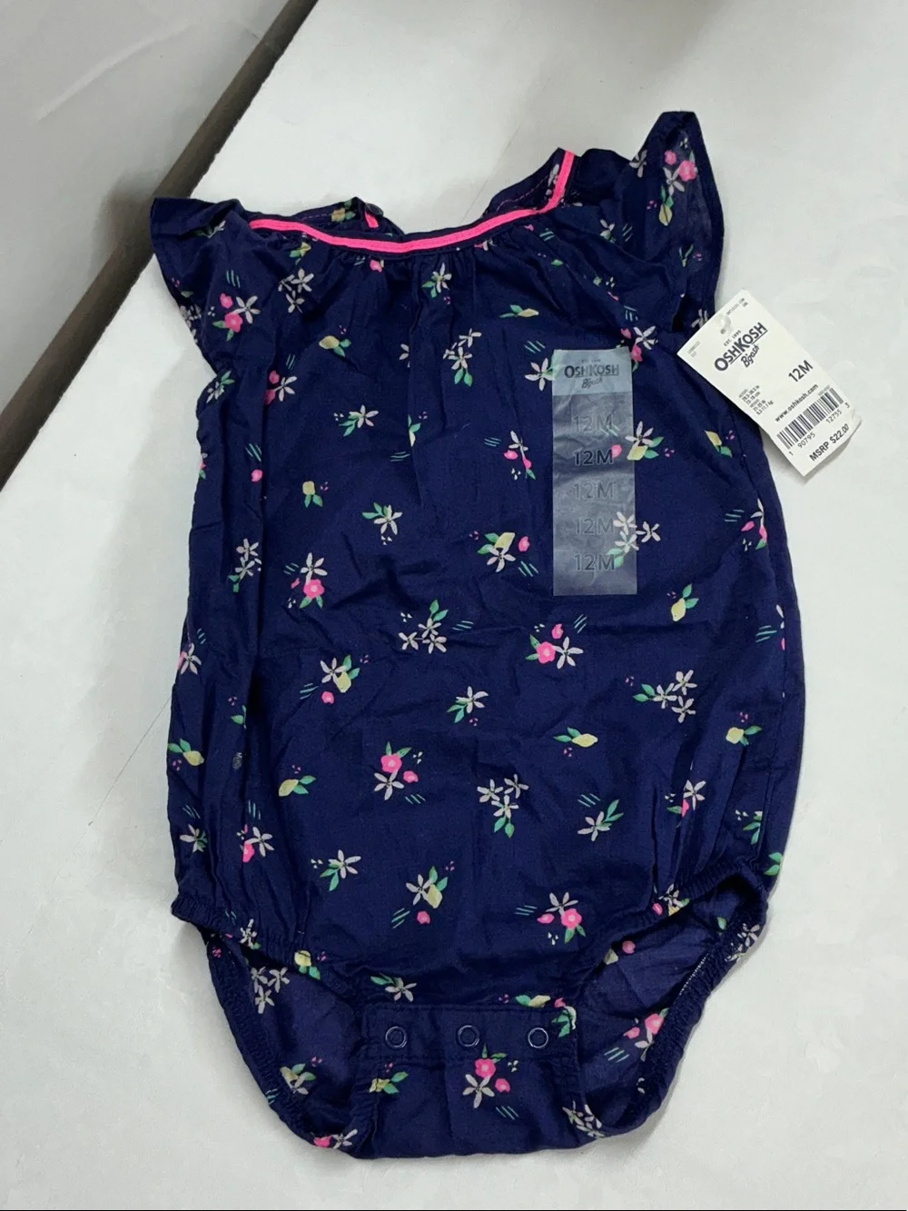 OshKosh Navy Floral Baby Girl Bodysuit